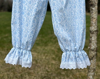 Women's Bloomers Prairie Core Pajama Pants Knickers Pantaloons Cotton Handmade Fabric Embroidered Cotton Lace Ruffle