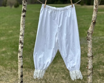 Women's Bloomers Prairie Core Pajama Pants Knickers Pantaloons Cotton Handmade Fabric Embroidered Cotton Poly Lace Ruffle