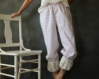 Dames Bloomers Prairie Core Pyjamabroek Onderbroek Pantalons Katoen Shabby Bloemen Handgemaakte stof Kant Poly Ruche