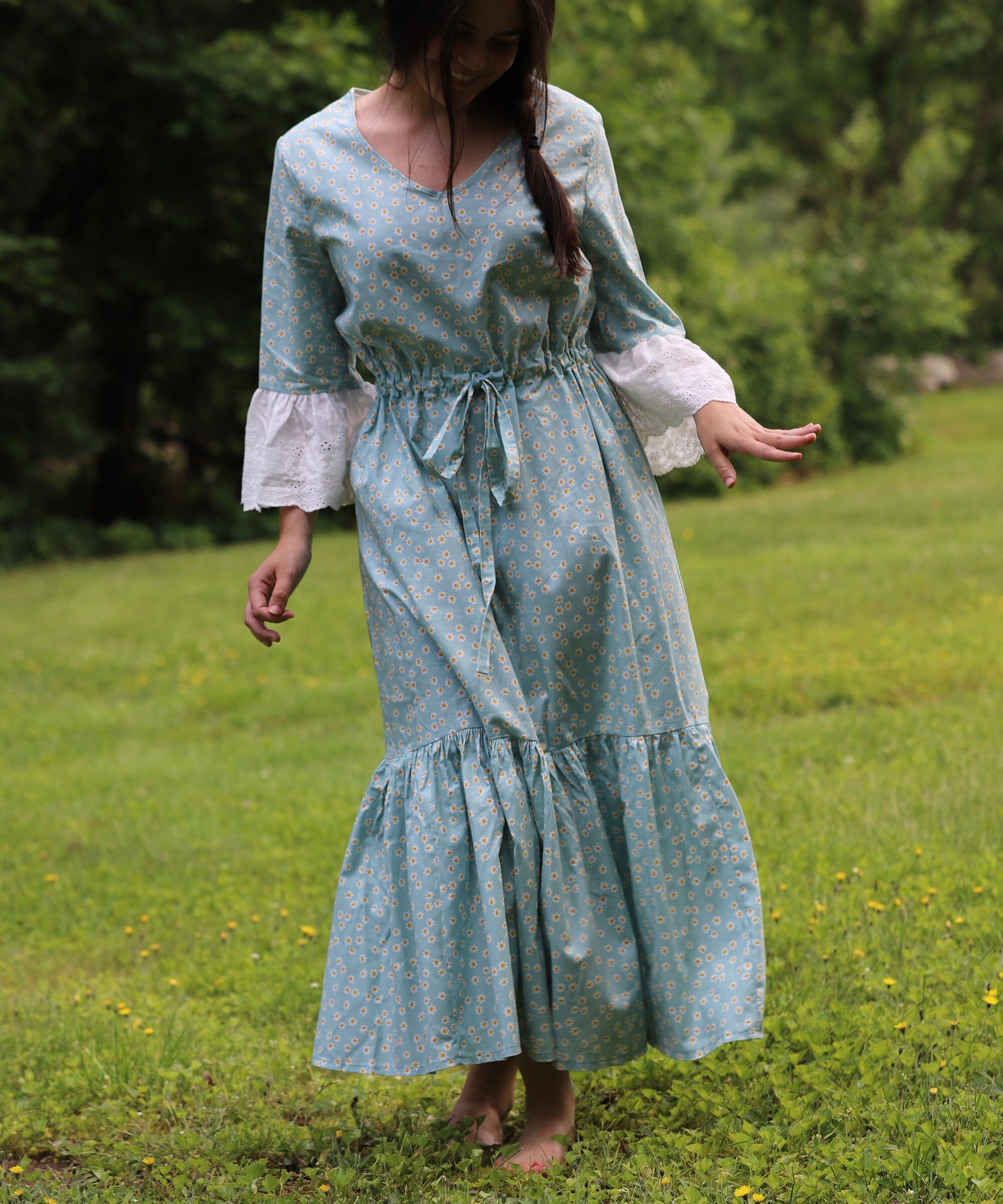 Prairie Dress Cotton Lace Ruffles Calico Theprairiedress Pullover V ...