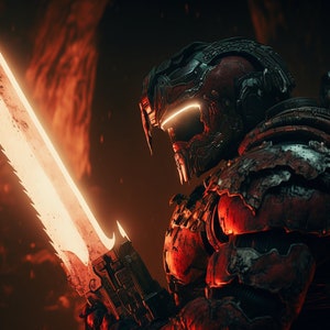 Doom slayer, Doom, video game art, digital art (digital print)
