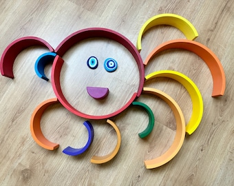 Holz Regenbogen Stapelspielzeug, handgemachtes Montessori Spielzeug, Waldorf Regenbogen Holzpuzzle, Lernspielzeug, Baby Geschenk, 6-12 Stk