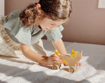 Wooden Cat Toy: Handmade Sensory Montessori Animal Toy