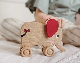 Wooden Elephant Toy, Sensory Animal, Handmade Kids Gift