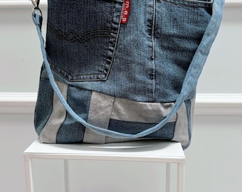 Denim Shoulder Bag Cross Body Patched Denim Bag, Shoulder