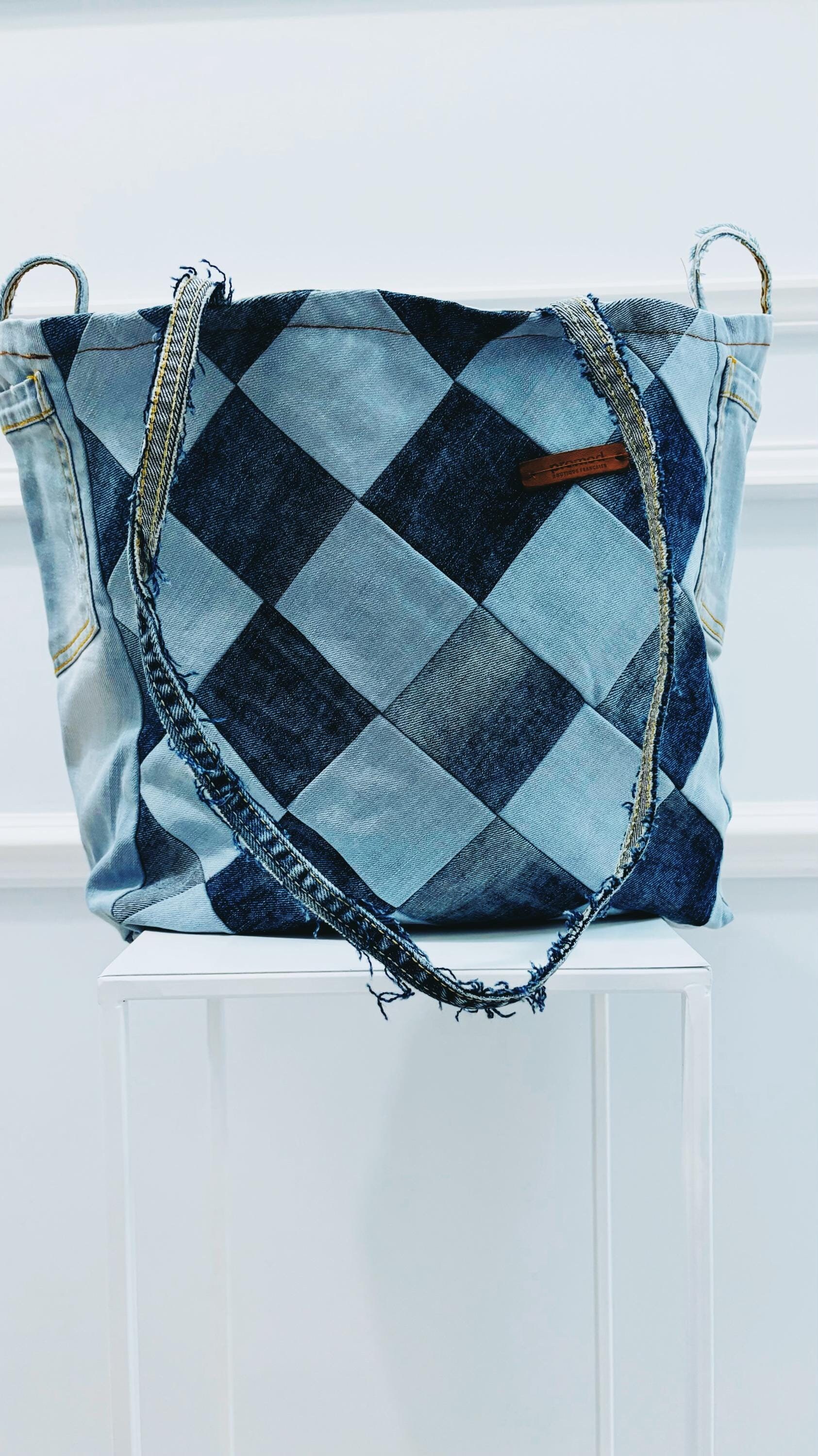 【DISCERNMENT】Patching denim shoulder bag Patched Denim Bag, Shoulder Bag, Jeans Tote - Etsy