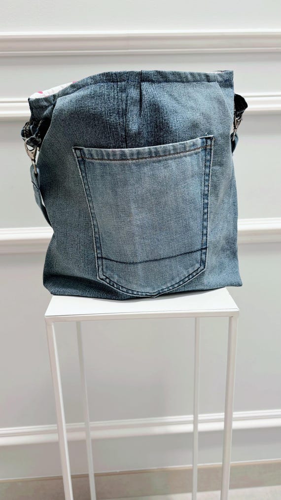 【DISCERNMENT】Patching denim shoulder bag Patched Denim Bag, Shoulder Bag, Jeans Tote - Etsy