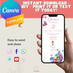 Invito Di Compleanno Modificabile Inside Out Mobile Digitale/ Inside Out Invito Di Compleanno Bambina Modificabile Canva Download Stampabile