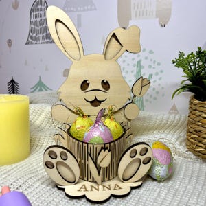 Coniglio Pasquale in Legno Porta Ovetti – Personalizzabile con Nome - Coniglietto Buona Pasqua In Legno Personalizzato - Idea Regalo Pasqua