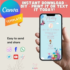 Invito Di Compleanno Modificabile Inside Out Mobile Digitale/ Inside Out Invito Di Compleanno Bambino Modificabile Canva Download Stampabile