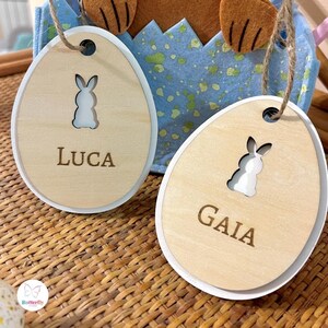Houten Paasei Label Dubbellaags Gepersonaliseerd Met Naam | Paas-plaatsaanduidingen | Cadeaulabel | Gepersonaliseerde Paasdecoratie