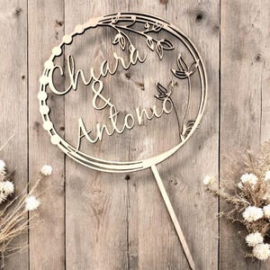 Cake Topper Personalizzato in Legno con Nomi e Fiori, Decorazione Torta Matrimonio, Topper Nozze Promessa, Evento Speciale Boho Mr & Mrs
