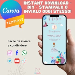 Invito Di Compleanno Modificabile Inside Out Mobile Digitale/Inside Out Invito Compleanno Bambino Modificabile Canva Download Stampabile ITA