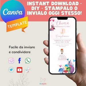 Invito Di Compleanno Modificabile Inside Out Mobile Digitale/Inside Out Invito Compleanno Bambina Modificabile Canva Download Stampabile ITA