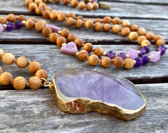 Edelstein Mala, Malakette für Klarheit, Transformation und innere Ruhe mit Amethyst