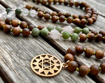 Hartchakra Mala Anahata Mala ketting voor liefde en innerlijk evenwicht – groene jade en rozenkwarts
