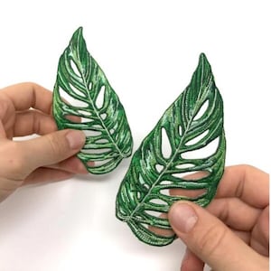 Parche de bordado de hierro, Monstera Obliqua Planta de queso suizo Parche decorativo bordado Parche textil Parche de declaración Bordado de moda