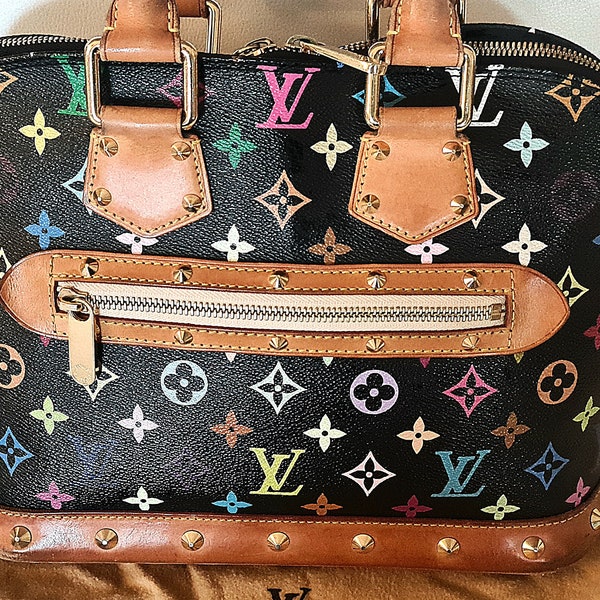 Authentic Louis Vuitton "Takashi Murakami" 2004 Limited Edition Black Multicolor Monogram Alma Bag.