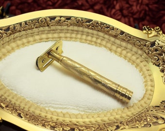 Handmade Carved Solid Brass Material DE Safety Razor Exclusive Shaving