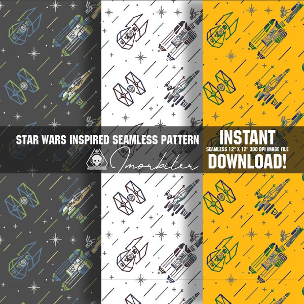 Minimalist Modern Star Wars Inspired Seamless Pattern  for Printing Wallpaper Star Wars Pattern Print of Spaceships Death Star Space Crafts