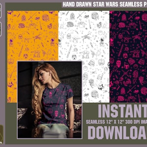 Hand Drawn Star Wars Pattern for Print Star Wars Seamless Pattern for Wallpaper Art Sketchy Minimalist Starwars Art Pattern for Fabric Print