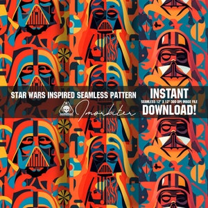 Psychedelisches Retro abstraktes buntes Star Wars inspiriertes nahtloses Muster für Druck und Tapete Darth Vader Fragmentiertes nahtloses Muster