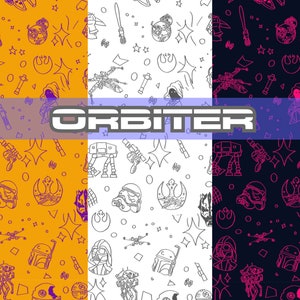 Modern Minimalist Hand Drawn Sketchy Star Wars Seamless Pattern Image for Prints, Posters, Fabrics and Clothing, Etc.