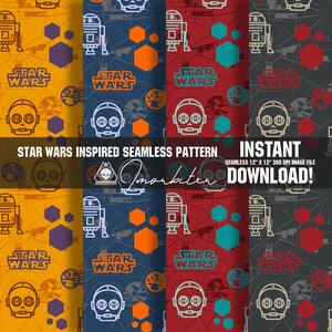 Minimalist Star Wars Inspired Seamless Pattern for Print and Wallpaper Star Wars Icons Retro Simple Star Wars Icons Pattern Swiss Graphic