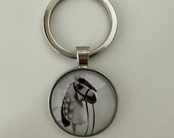 Key ring with picture of different models of HappyHobbyHorses or a bit.