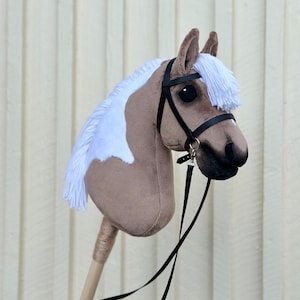 Light Brown / white hobbyhorse. Made from high-quality velboa/minky fabric. Perfect for jumpers