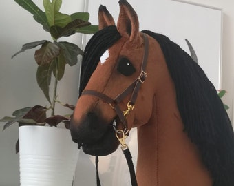 Luxurious icelandic hobbyhorse bridle with a bit. Real leather looks and feels perfect! Reins are included. Hobbyhorse IS NOT included.