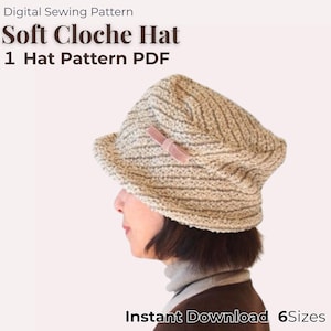 Cloche Hat Sewing Pattern PDF, Soft Brim Hat Pattern, 6 Sizes, Easy Beginner Sewing, Instant Download