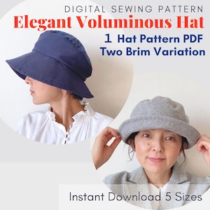 Elegant Voluminous Hat  : Two Brim Styles for All Seasons　PDF Download Hat Sewing Pattern  5size easy bigginer