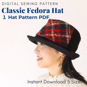 Classic Fedora Hat – Unisex & Customizable PDF Download Hat Sewing Pattern 5size