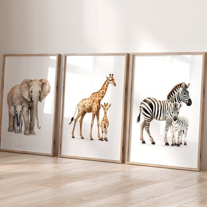 Láminas de animales de safari para guardería: Arte mural de animales de la selva, juego de 3