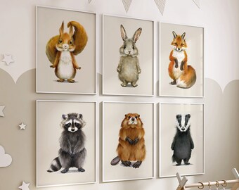 Woodland Animal Nursery Prints: Forest Watercolor Wall Art Playroom