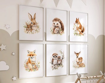 Woodland Nursery Prints: Floral Animal Wall Art