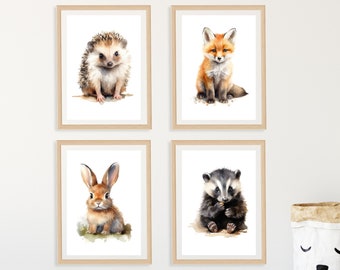 Woodland Nursery Prints: Forest Animal Art, Set of 4