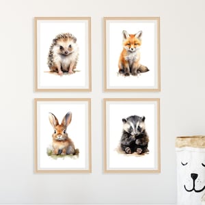 Woodland Nursery Prints: Forest Animal Art, Set of 4