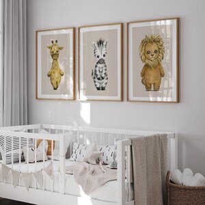 Safari Nursery Animal Prints Set: Watercolor Zebra, Lion, Giraffe