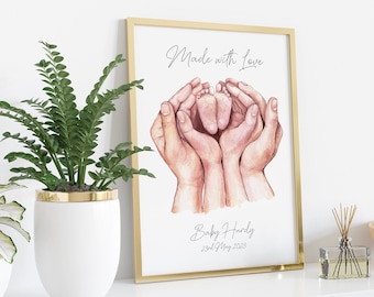 Personalised New Baby Print: Watercolor Family Keepsake