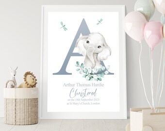Personalized Baby Elephant Christening Print: Boy Baptism Gift
