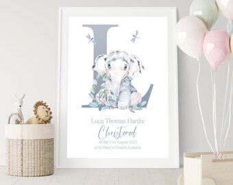 Personalized Baby Elephant Christening Print: Boy Baptism Gift