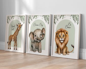Safari Nursery Prints: Elephant, Lion & Giraffe - Inspirational Quotes
