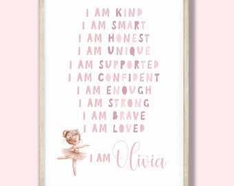Personalised Girls Affirmation Print: Pink Nursery, Playroom Decor