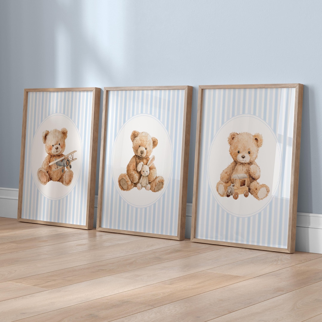 Vintage Teddy Bear Nursery Prints: Baby Boy Blue Wall Art (digital ...