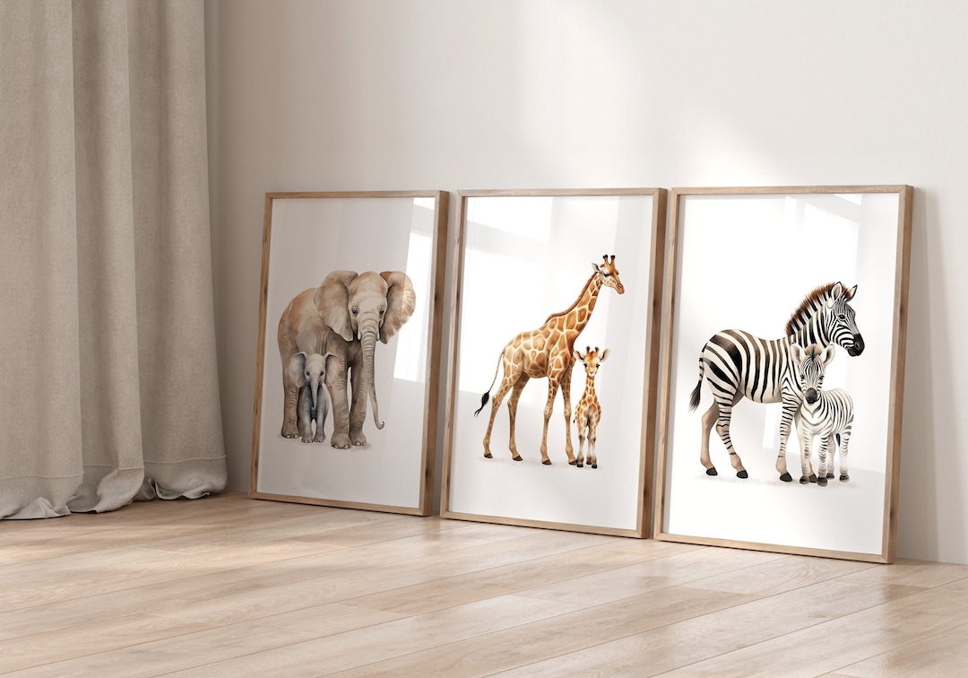 Safari Animal Nursery Prints: Jungle Animals Wall Art, Set of 3 - Etsy