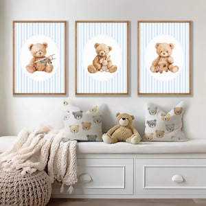 Vintage Bear Blue Wall Art Prints, Baby Boy Nursery Wall Art, Teddy Bear Print, Vintage Wall Art Boy, Boy Nursery Decor, Vintage Nursery Art