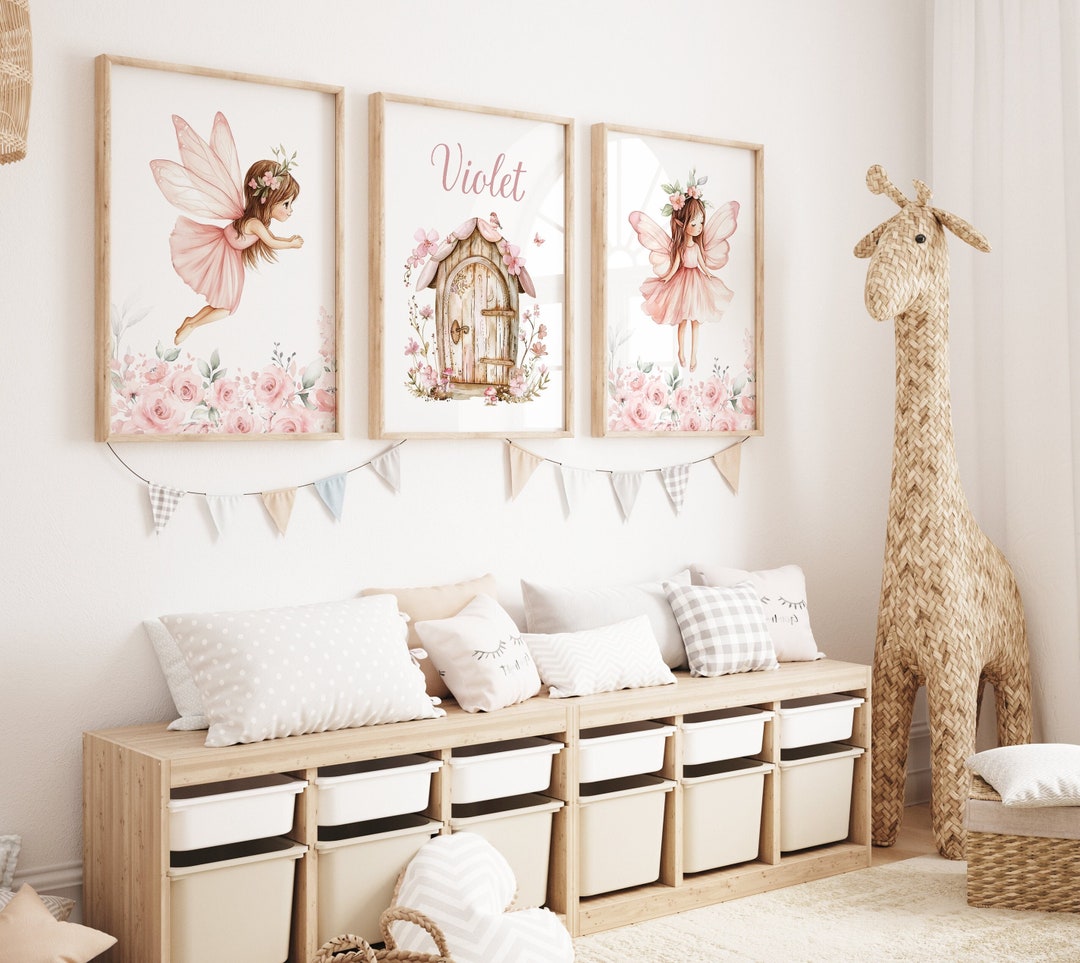 Personalized Fairy Garden Prints: Pink Nursery Wall Art Set - Etsy