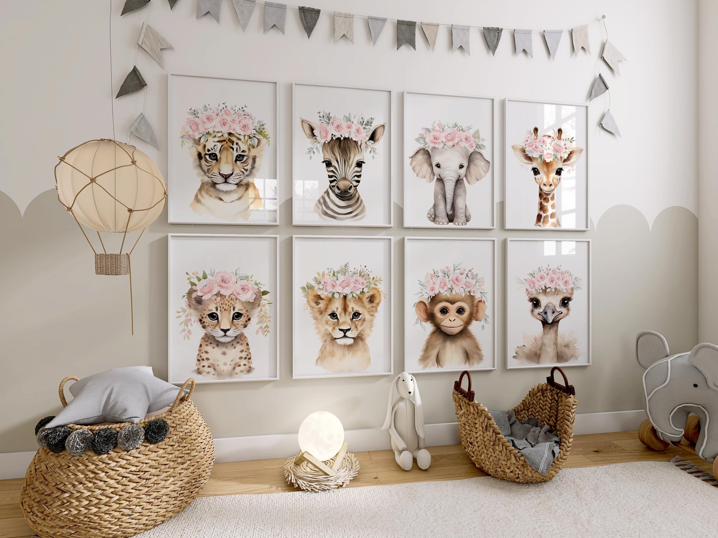 Personalized Floral Safari Animal Nursery Prints: Girl Room Decor, Set ...